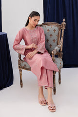 Pink Lily 2Pc - Embroidered Winter Cotton Dress