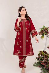 Maroon 2 PC Embroidered Winter Cotton Dress