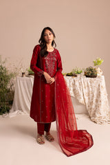 ZARA 3Pc - Embroidered Pima Lawn Dress