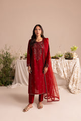 ZARA 3Pc - Embroidered Pima Lawn Dress