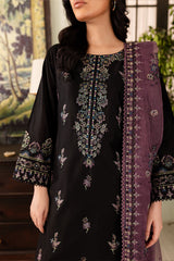 Black Rose 3Pc - Embroidered Winter Cotton Dress