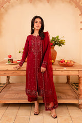 Turkish 3Pc - Embroidered Winter Cotton Stitched Dress