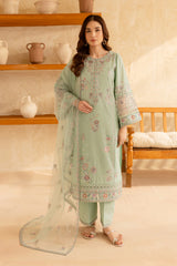 Pearly Blue 3Pc - Embroidered Winter Cotton Dress