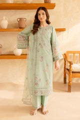 Pearly Blue 3Pc - Embroidered Winter Cotton Dress