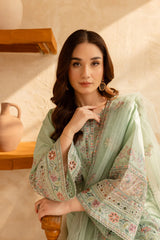 Pearly Blue 3Pc - Embroidered Winter Cotton Dress