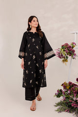 Aizal Black 02 PC Embroidered Stitched Winter Cotton Dress