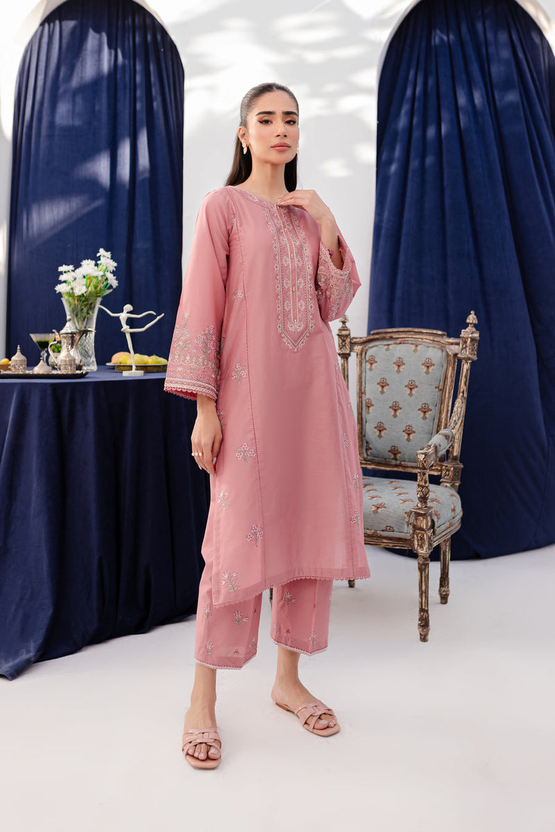 Pink Lily 2Pc - Embroidered Winter Cotton Dress