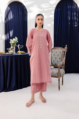 Pink Lily 2Pc - Embroidered Winter Cotton Dress
