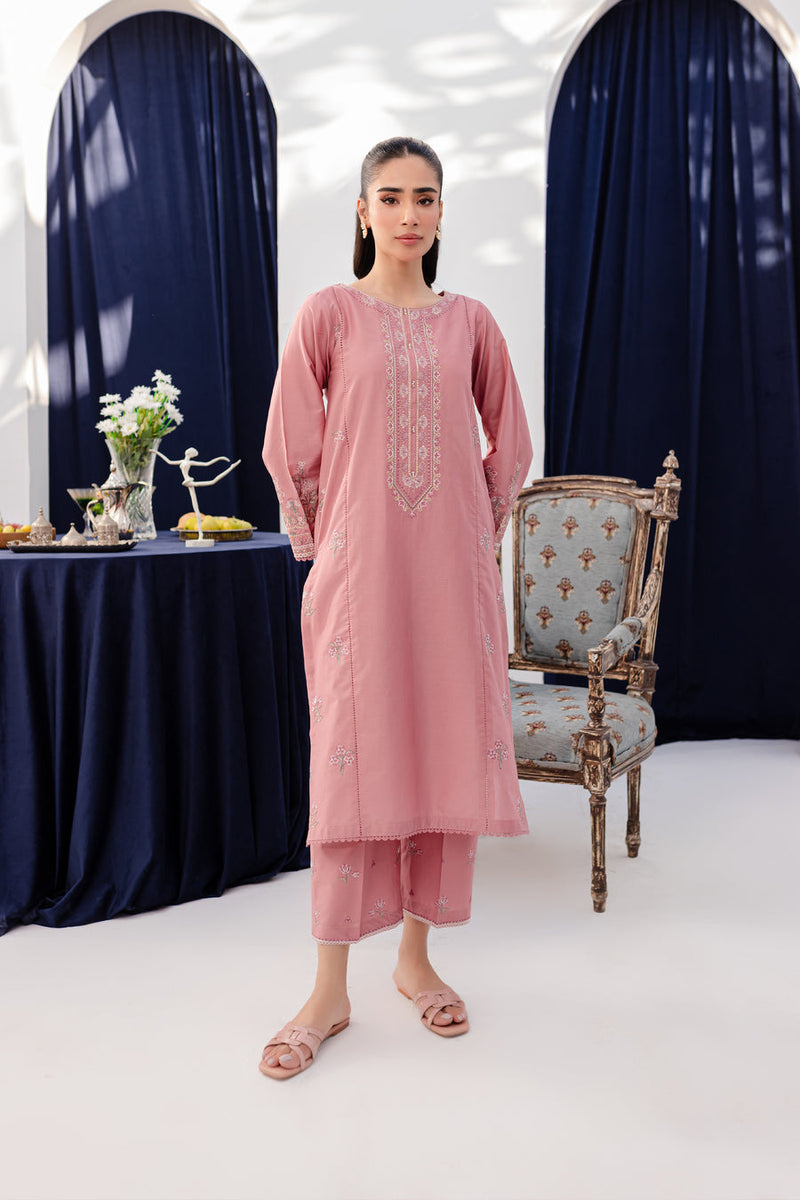 Pink Lily 2Pc - Embroidered Winter Cotton Dress