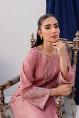 Pink Lily 2Pc - Embroidered Winter Cotton Dress