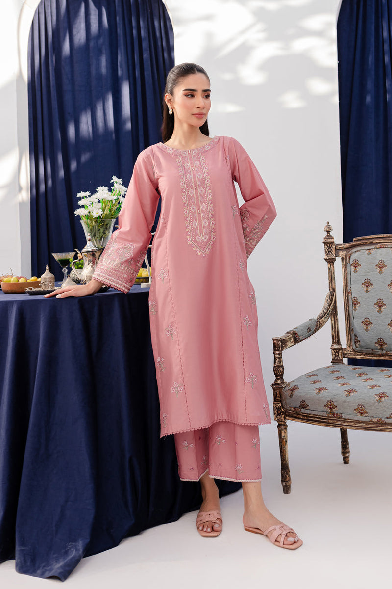 Pink Lily 2Pc - Embroidered Winter Cotton Dress