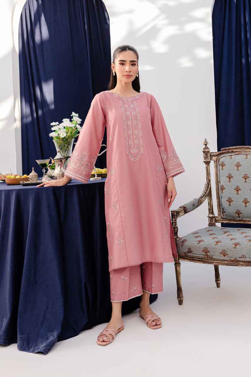 Pink Lily 2Pc - Embroidered Winter Cotton Dress