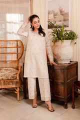 Almond 2Pc - Embroidered Winter Cotton Dress