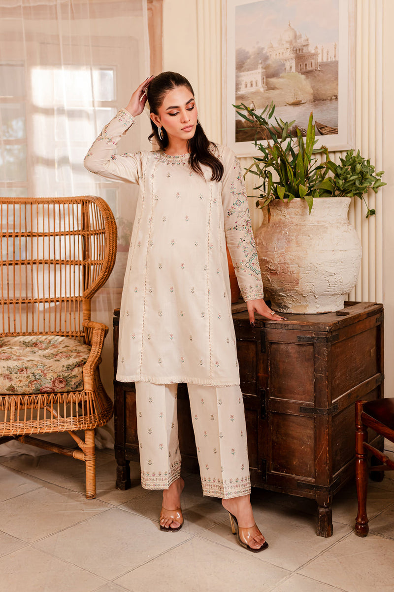 Almond 2Pc - Embroidered Winter Cotton Dress