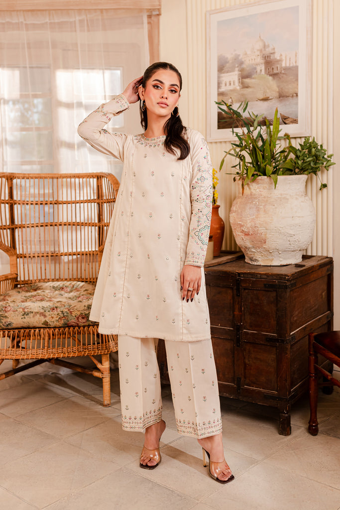 Almond 2Pc - Embroidered Winter Cotton Dress