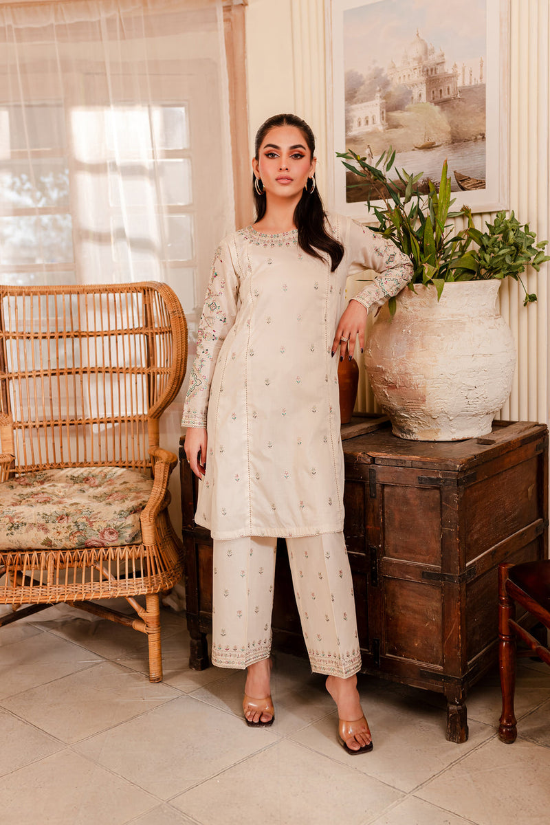 Almond 2Pc - Embroidered Winter Cotton Dress
