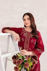 Maroon 2 PC Embroidered Winter Cotton Dress