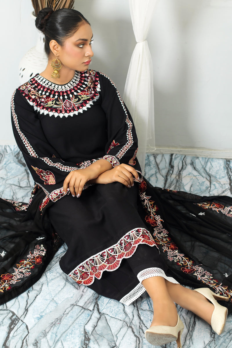 AROOB BLACK 3PC SUMMER VISCOSE