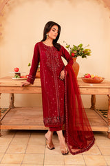 Turkish 3Pc - Embroidered Winter Cotton Stitched Dress