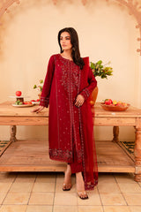 Turkish 3Pc - Embroidered Winter Cotton Stitched Dress