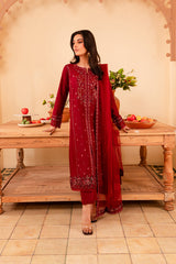 Turkish 3Pc - Embroidered Winter Cotton Stitched Dress