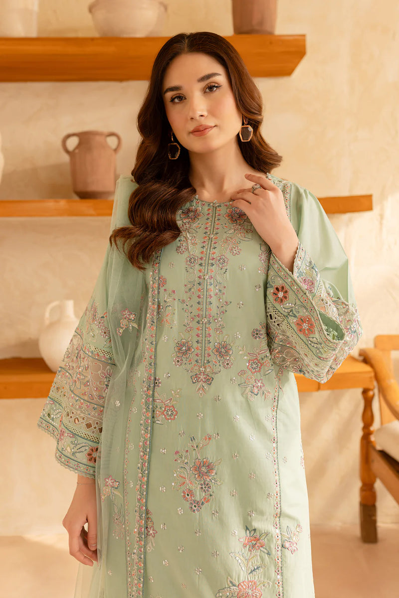 Pearly Blue 3Pc - Embroidered Winter Cotton Dress