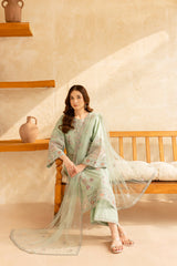 Pearly Blue 3Pc - Embroidered Winter Cotton Dress