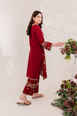 Maroon 2 PC Embroidered Winter Cotton Dress