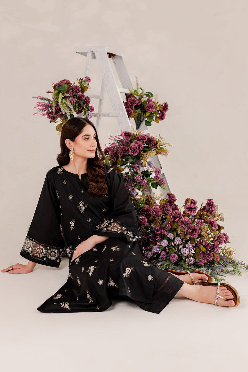 Aizal Black 02 PC Embroidered Stitched Winter Cotton Dress