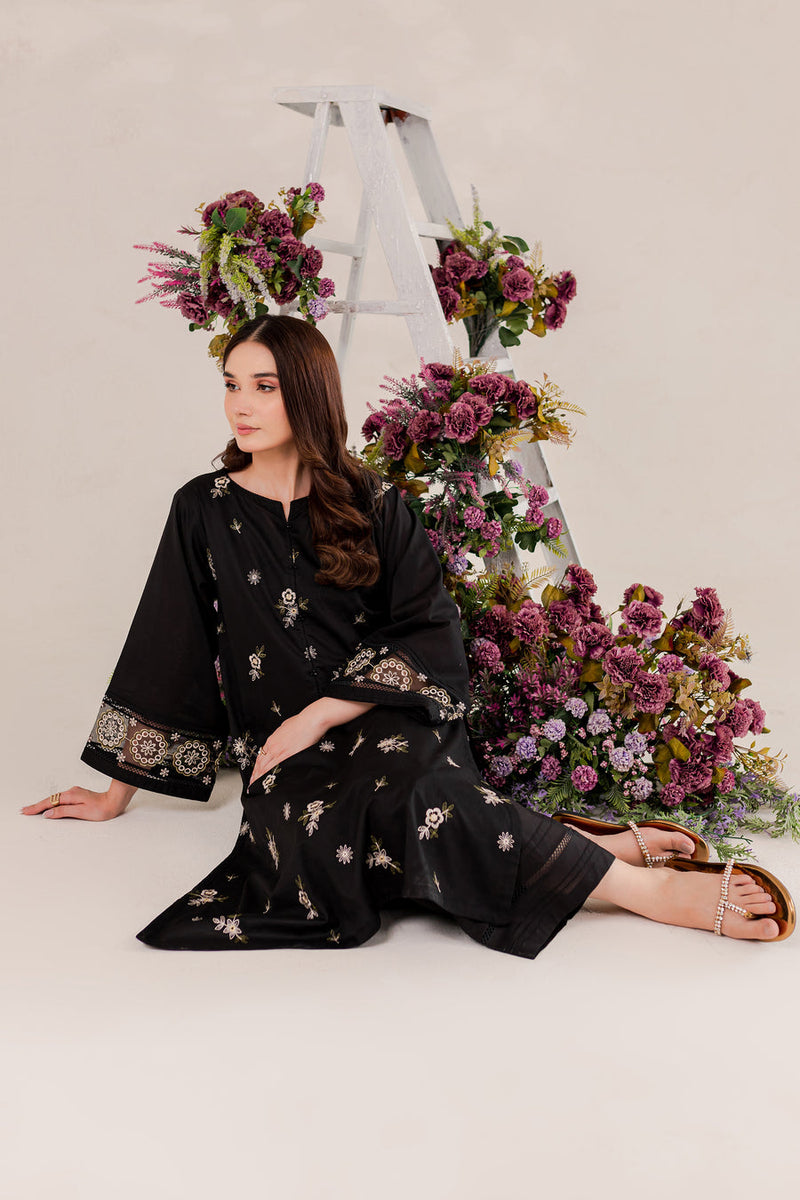 Aizal Black 02 PC Embroidered Stitched Winter Cotton Dress