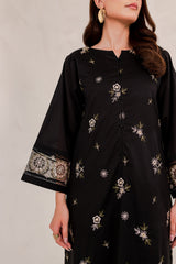 Aizal Black 02 PC Embroidered Stitched Winter Cotton Dress