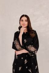 Aizal Black 02 PC Embroidered Stitched Winter Cotton Dress