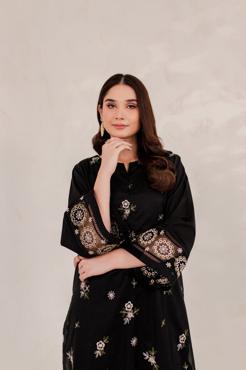 Aizal Black 02 PC Embroidered Stitched Winter Cotton Dress