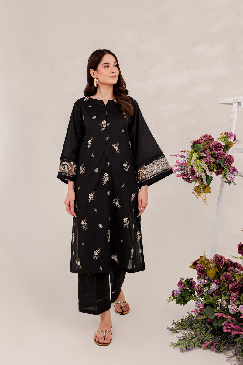 Aizal Black 02 PC Embroidered Stitched Winter Cotton Dress
