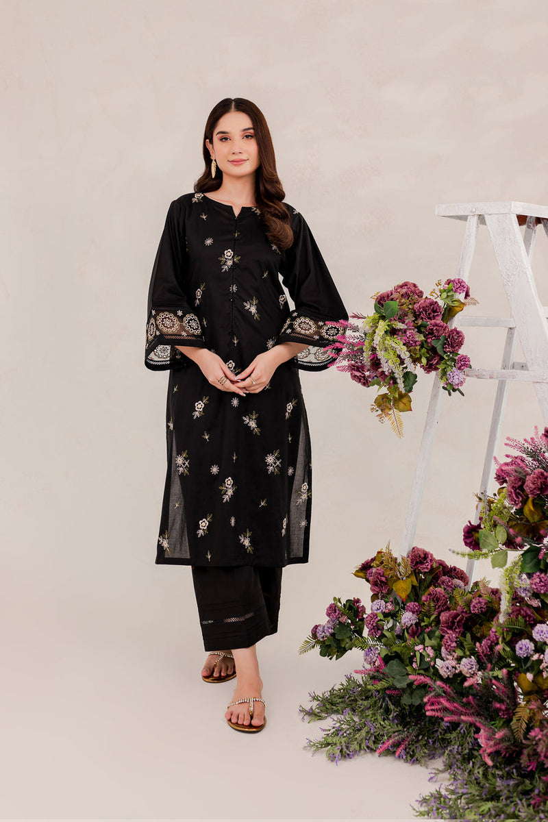 Aizal Black 02 PC Embroidered Stitched Winter Cotton Dress