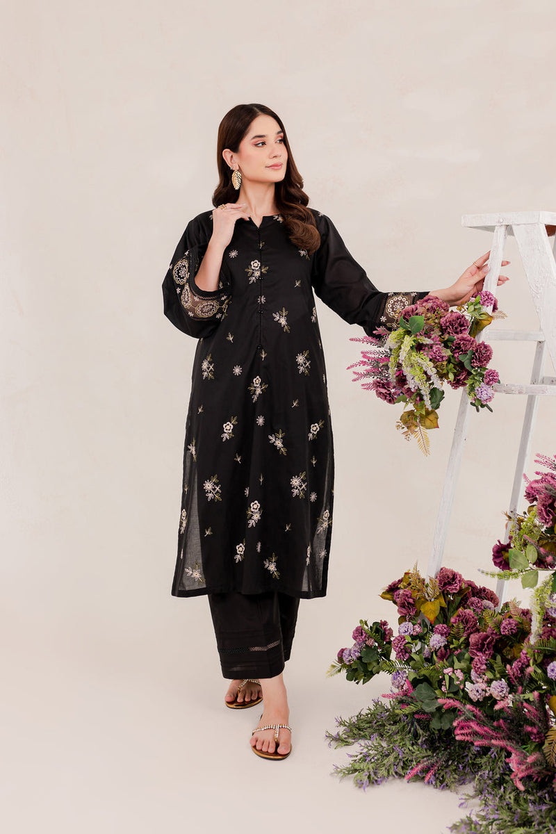 Aizal Black 02 PC Embroidered Stitched Winter Cotton Dress