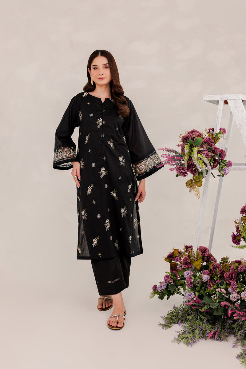Aizal Black 02 PC Embroidered Stitched Winter Cotton Dress