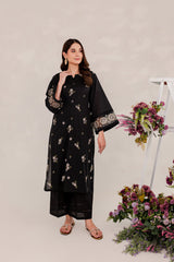 Aizal Black 02 PC Embroidered Stitched Winter Cotton Dress
