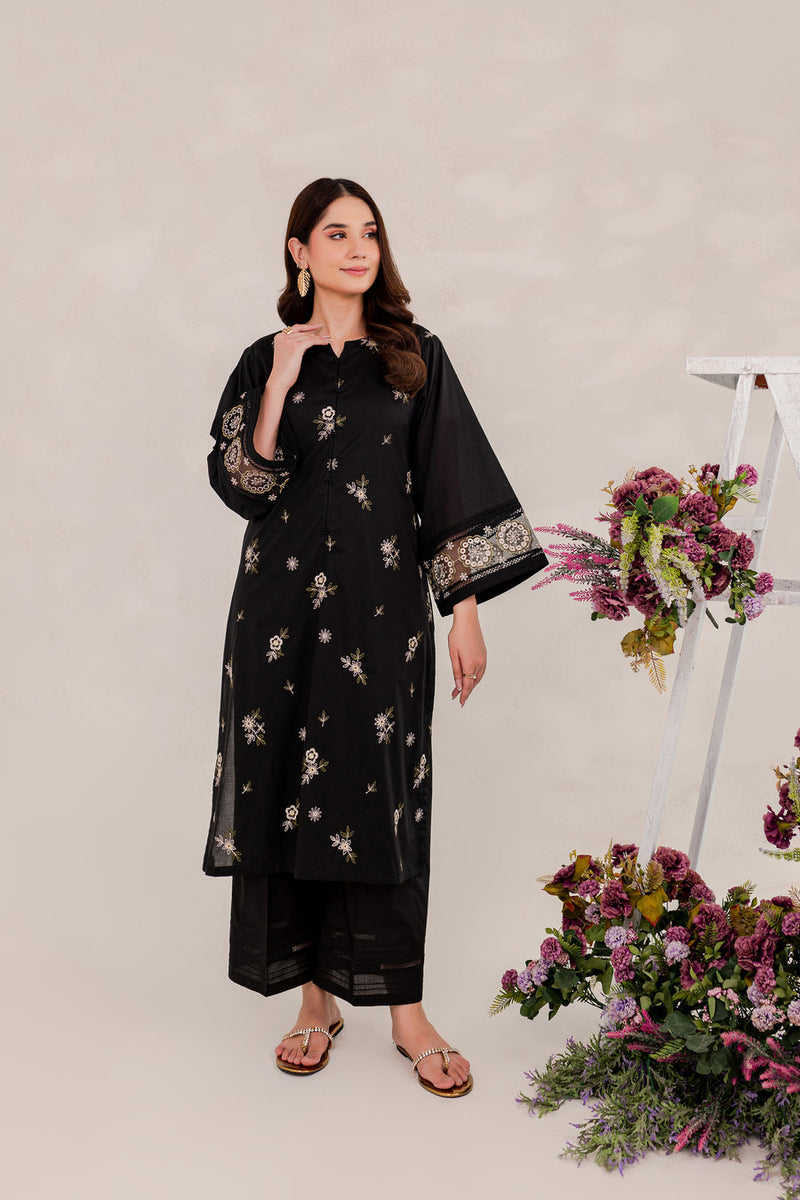 Aizal Black 02 PC Embroidered Stitched Winter Cotton Dress