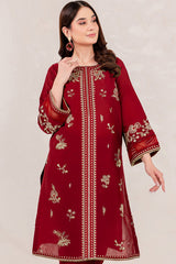 Maroon 2 PC Embroidered Winter Cotton Dress