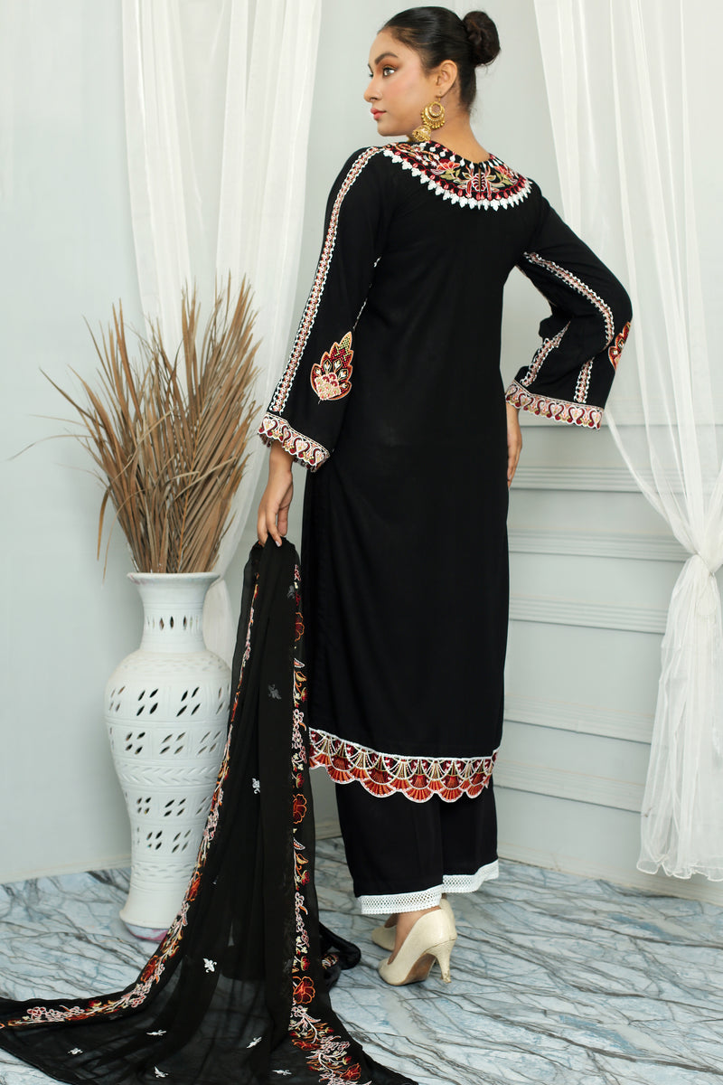 AROOB BLACK 3PC SUMMER VISCOSE